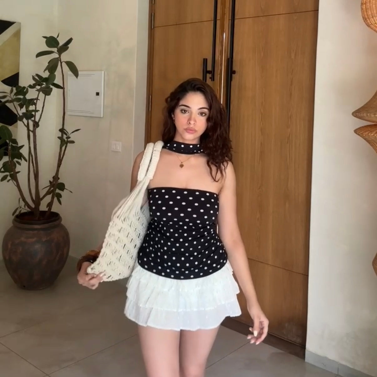 AMY POLKA TOP WITH NECK SCARF