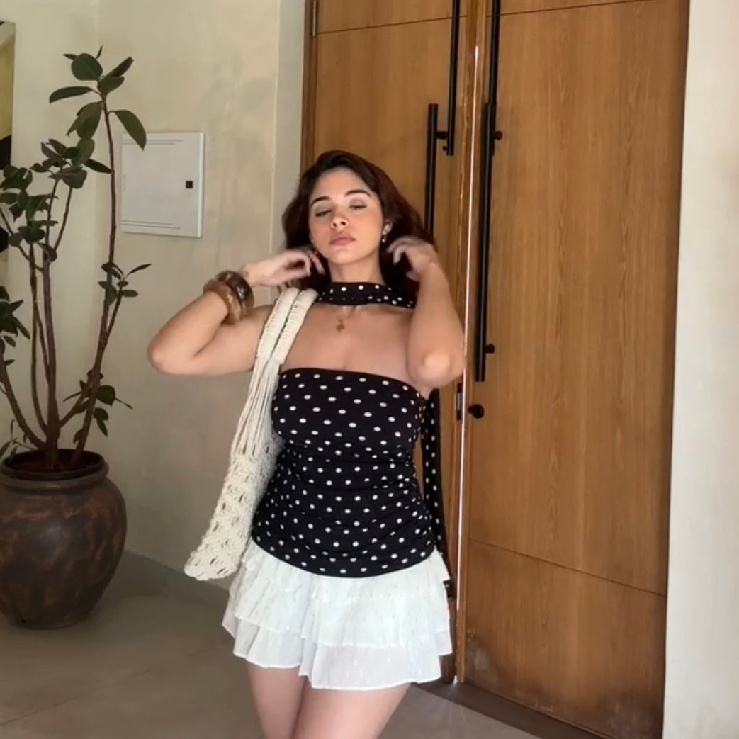 AMY POLKA TOP WITH NECK SCARF