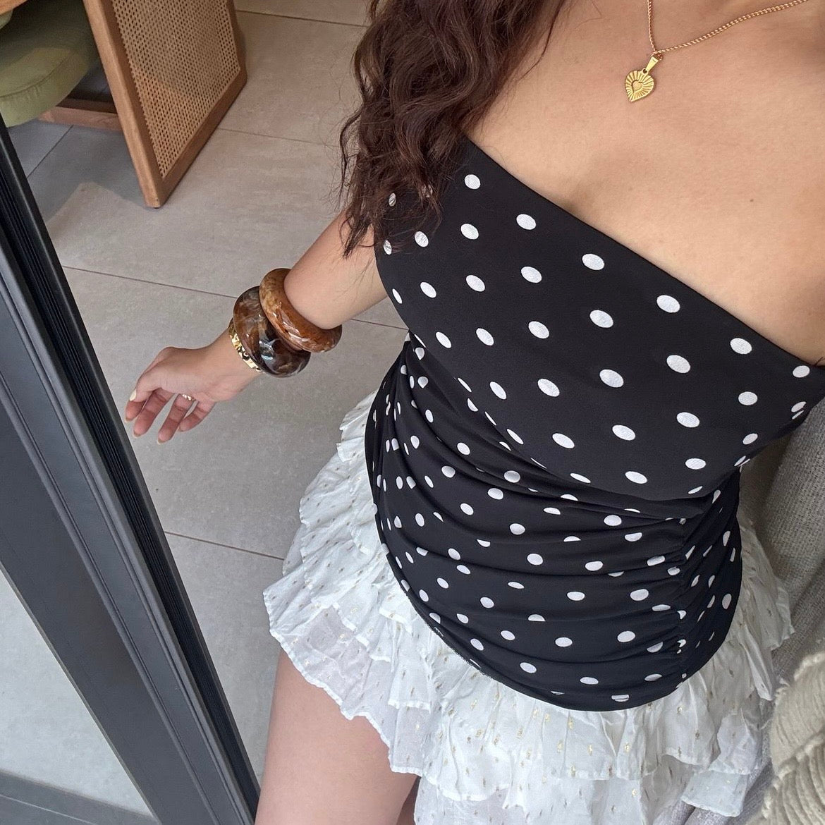 AMY POLKA TOP WITH NECK SCARF