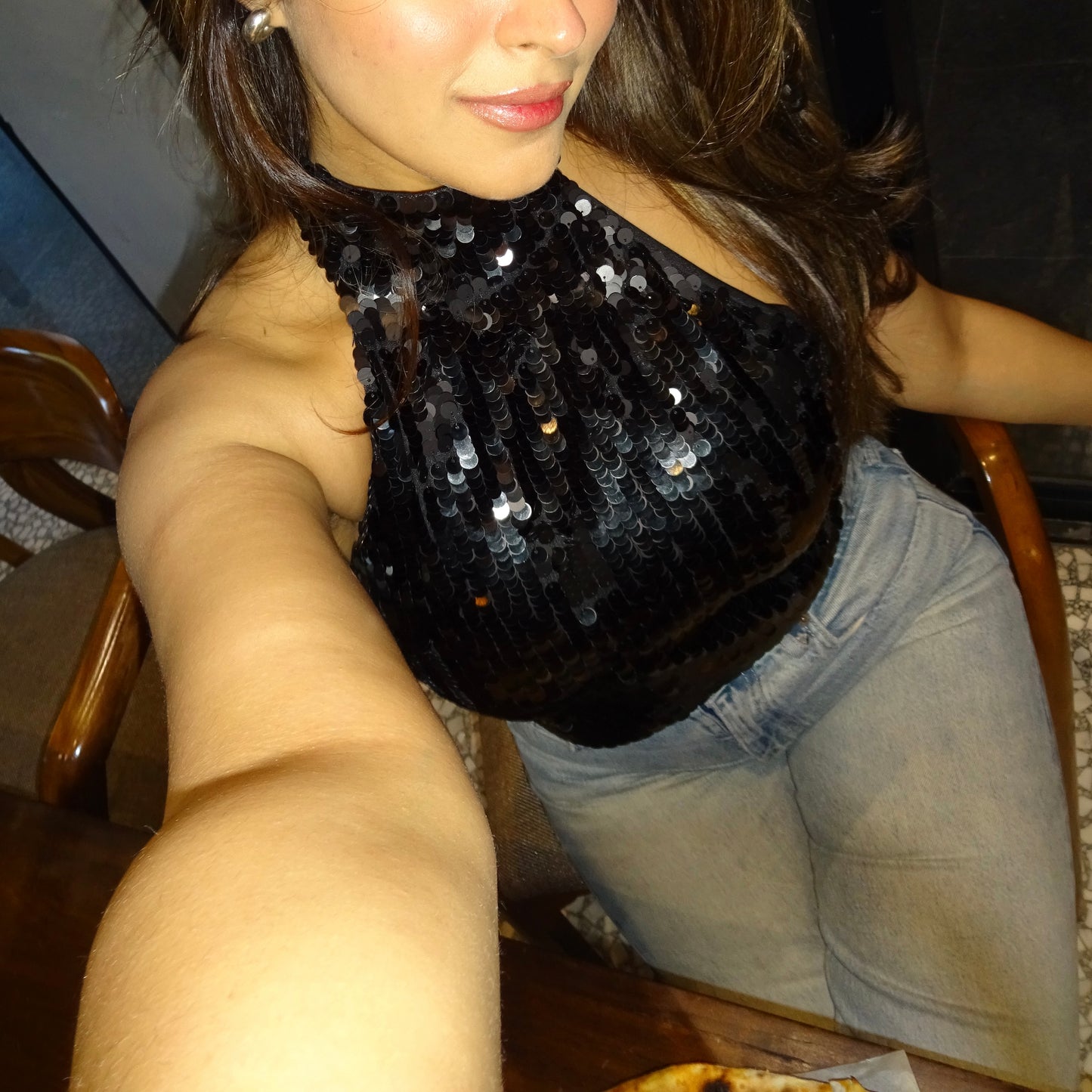 SARA SEQUIN HALTER TOP
