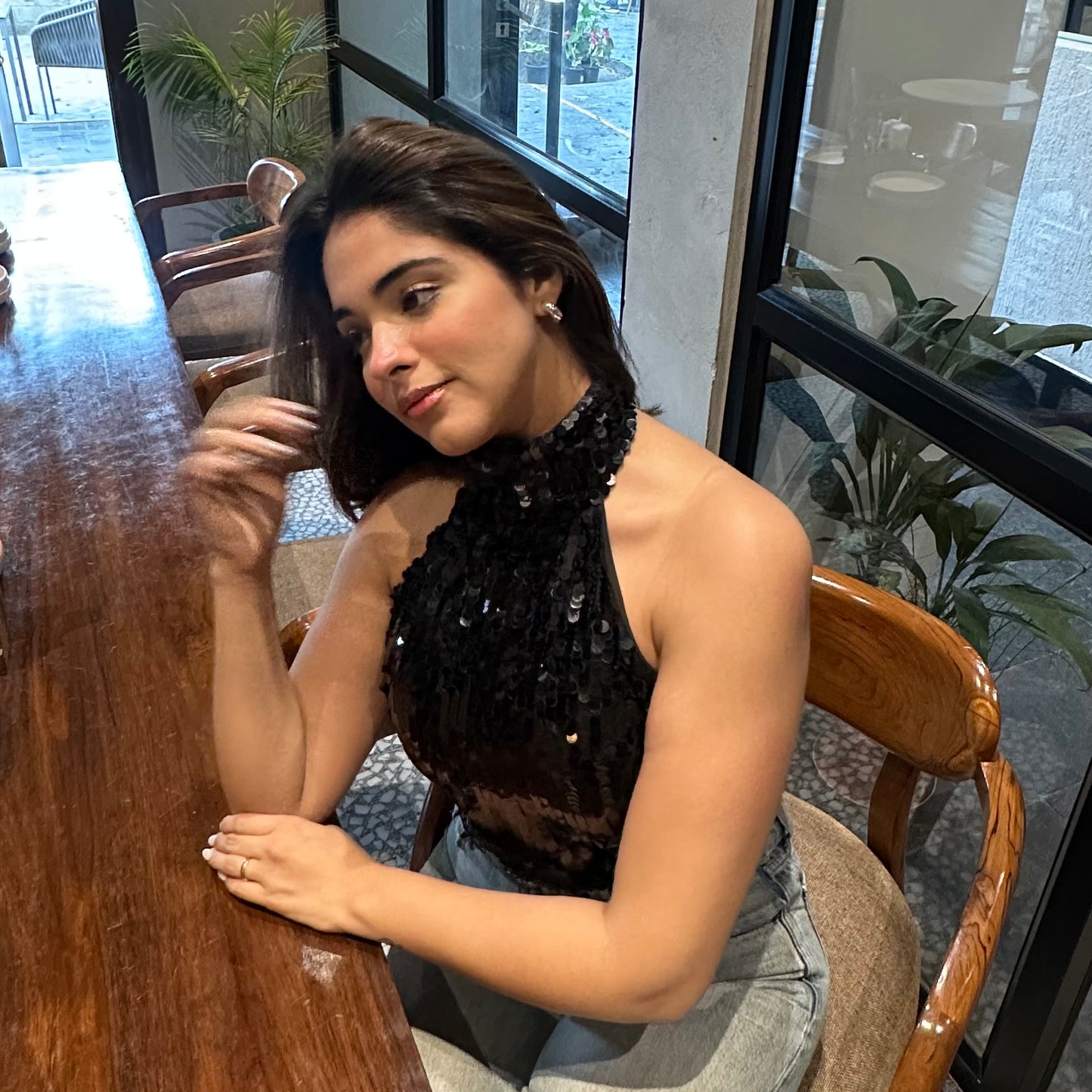 SARA SEQUIN HALTER TOP
